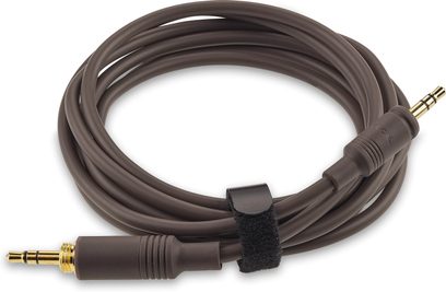 Audio kabel Focal s pozlacenými konektory jack 3,5 mm, stočený, s černou suchým zipem, hnědým opletením