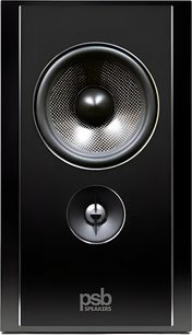 Knihovní reproduktor PSB Synchrony B600, černý lakový box, pohled zepředu, woofer s tkanou membránou a kruhový tweeter