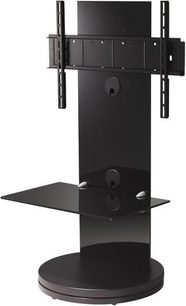Gisan FS100 sort TV-møbel, gulvstående med glashylde, frontvisning, i metal og sort glas
