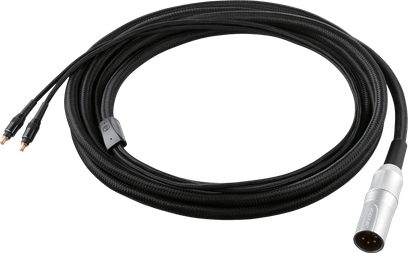 Audio Technica AT-B1XA/3.0 sort flettet hi-fi hovedtelefonkabel med sølvfarvet XLR-stik og to sorte lydstik med guldbelagt spids