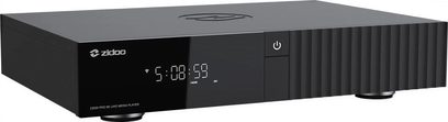 Multimedieafspiller Z3000 Pro sort, perspektivvisning, front med digital skærm, tænd/sluk-knap, cirkulære fødder