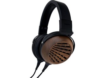 Ανοιχτά ενσύρματα ακουστικά hi-fi Fostex TH616 με μαύρο επενδεδυμένο στήριγμα κεφαλής, ξύλινα ακουστικά με ανοιχτές γρίλιες και μαύρα καλώδια
