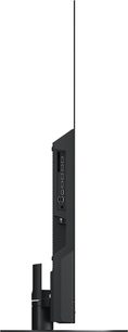 Panasonic TV-65Z90AEG højdefinitionsfjernsyn, set fra højre side, synlige tilslutninger, ultratynd skærm, sort stander