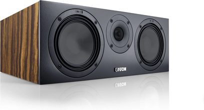 Centrální reproduktor Canton GLE 50 Center S2 černý, tři kulaté reproduktorové měniče, skříň z ořechového dřeva s kresbou