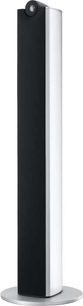 Sort og hvid gulvhøjttaler Bowers & Wilkins XT8, set forfra, slank cylindrisk form, diskant-domekalotte øverst