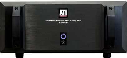 ATI AT4002 stereoeffektforstærker, mat sort aluminiumsfront, blå LCD-skærm, mørkt træ