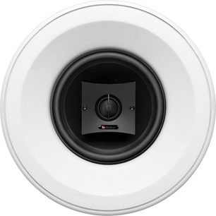 Boston Acoustics HSi470 indbygningshøjttaler til loft, central sort diskant, hvide højttalere rundt om, hvid cirkulær ramme