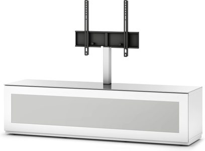 Hvitt TV-møbel med svart veggmontering med 3 hyller for flatskjermer, i glass og metall, i moderne stil
