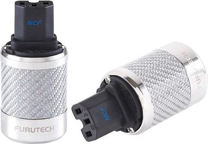 Furutech FI-50NCF (R) IEC- og Schuko-strømstik i sølvbelagt metal med kulfiberringe