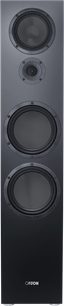 Diffusore da pavimento Canton GLE 100 S2 nero laccato visto frontalmente, con quattro altoparlanti rotondi allineati verticalmente