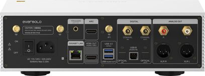 Verkkosoitin EverSolo DMP-A6 Master Edition Gen 2, takanäkymä, digitaaliset ja analogiset liitännät, USB-, HDMI-, LAN-portit, virtalähde