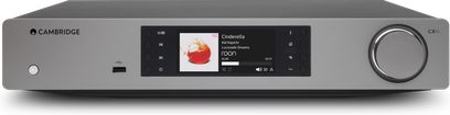 Cambridge Audio CXN V2 netværksaudioafspiller i antracitgrå, forfra, farvedisplay, kontrolknap, USB-port