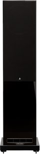 Diffusore da pavimento Fyne Audio F502S nero, cabinet laccato, griglia in tessuto, condotto reflex anteriore e base con punte, vista frontale