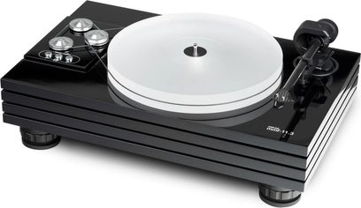 Music Hall MMF 11.3SE hi-fi pladespiller i sort, træchassis med lakeretoverflade, akrylplade, lige metalarm