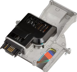 Lámpara de videoproyector Mitsubishi WD8200U con conectores RGB, vista de abajo en primer plano sobre fondo blanco