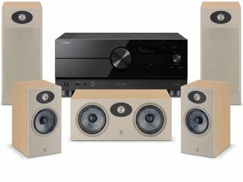 Чорний AV-ресивер Yamaha RX-A4A з комплектом домашнього кінотеатру 5.0 з акустичними системами Focal у світлому дерев’яному оздобленні