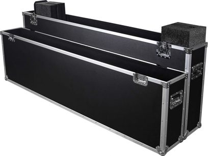 Sort, åben flightcase til skærm Power Acoustics Flight Ecran 75/85 SR med sølvfarvede kanter og forsænkede håndtag