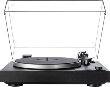 Tocadiscos hi-fi Dual CS 529 BT negro de madera con plato metálico gris, tapa plástica transparente levantada, brazo de lectura y botones visibles, vista frontal