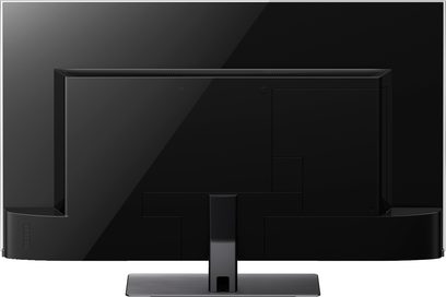 Panasonic TX-55FX780 svart TV, avslått skjerm, forfra, på rektangulær sølvfarget midtstang