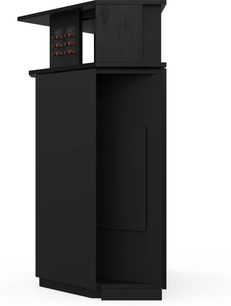Klipsch Khorn AK7 Black Ash gulvhøjttaler sort finish delvis bagudvendt med synlige røde og sorte stik