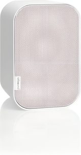 Boxă hi-fi compactă ArtSound UNI20 albă, cu fațadă rotunjită din plasă metalică, vizibilă din unghi de trei sferturi pe fundal alb
