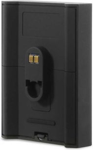 BlueSound BP100-B sort udvidelseskort til hi-fi-elektronik, set forfra, med synligt USB-stik og jackstik