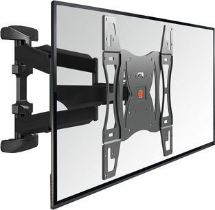 Vægmonteret TV-beslag Vogel's BASE 45 L sort, drejeligt armsystem, VESA-monteringsbeslag, metal, frontvisning på hvid baggrund