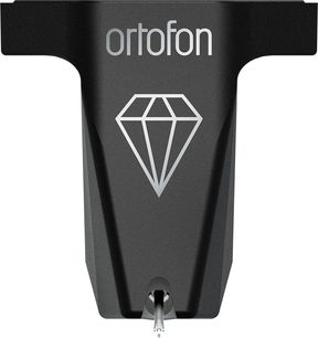 Testina hi-fi Ortofon MC X20 vista frontale, corpo in metallo nero opaco con scritta ortofon e motivo a diamante argentati, cantilever metallico visibile nella parte inferiore