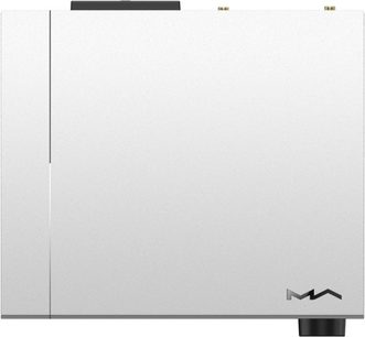Matrix Audio Element M2 Netzwerk-Audioplayer in silbernem, gebürstetem Aluminium, Draufsicht, glatte rechteckige Oberfläche mit zwei vergoldeten Antennenanschlüssen am oberen Rand, MA-Logo unten rechts eingraviert und schwarzer zylindrischer Fuß in der unteren Ecke