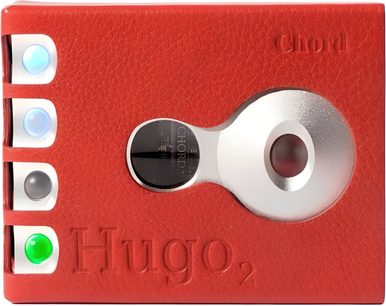 Chord Electronics Hugo 2 kırmızı ince kılıf, deri görünümlü, önden görünüm, dairesel ve yanal kesikler, kabartmalar