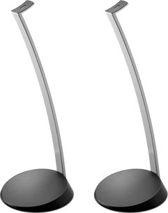 To Focal Hip højttalerfødder til Sib Evo i sort, lavet af buet metal, med cirkulær base og slanke, lange ben