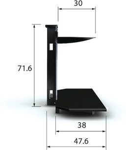 Sort TV-møbel med 2 hylder, dimensioner i mm: højde 71,6, bredde 47,6, dybde 38, hyldetykkelse 30