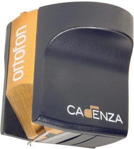 Ortofon Cadenza Bronze pikap iğnesi, yan görünüm, mat siyah gövde, yan tarafında altın renkli "CADENZA" yazısı