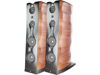 Casse acustiche da pavimento Gold Note XS-85 noce lucido, coppia hi-fi con frontale nero e altoparlanti multipli
