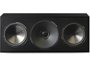 Diffusore centrale Paradigm Founder 70LCR nero lucido, vista frontale, 3 altoparlanti circolari sotto griglie metalliche