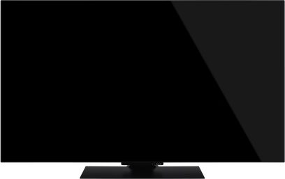 Panasonic TV-48Z80AEZ højopløsnings-tv med sort rektangulær skærm, tynde kanter og centralt rektangulært stativ
