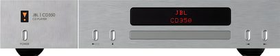 JBL CD350 CD-afspiller, front i børstet aluminium, rødt digitalt display, 5 metalknapper, set forfra