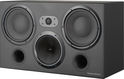 Bowers & Wilkins CT7.3 hjemmebiograf centerhøjttaler, sort front, 3 højttalere, 2 basrefleksporte, logo