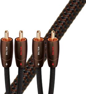 Analogowe kable audio RCA Audioquest Big Sur o długości 1,5 m, złocone wtyki, czarna i czerwona opleciona osłona