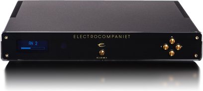 Preamplificatore stereo Electrocompaniet EC4.8 MKII, chassis nero opaco, pannello frontale dorato, vista frontale
