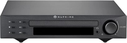 Nuprime CDP-9 sort CD-afspiller, frontvisning, sort front med display, knapper og volumeknap, USB-port