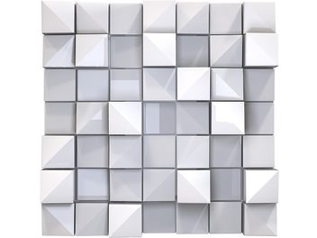 Artnovion ALPS W vit akustisk väggdiffusor bestående av 49 upphöjda kuber som bildar en geometrisk kvadratisk mosaik
