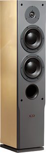 Dynaudio Audience 72 gulvhøjttaler i lysegrå og sort, 3 sorte højttalere, rektangulær sort base