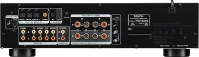 Denon PMA-800NE sort hi-fi stereoforstærker, bagside, audio- og højttalertilslutninger, nærbillede