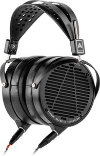 Åbent hi-fi hovedsæt Audeze LCD-X, planare magnetiske transducere, hovedbøjle og ørepuder i sort læder, perforeret metalrist