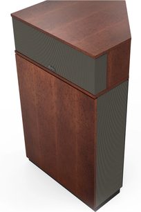 Акустична колонка Klipsch Khorn AK7 у дереві American Auburn з чорною решіткою, вид зверху під кутом