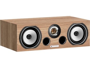 Triangle Voce Serie EZ Center-Lautsprecher, helles Holz, 4 Lautsprecher, Markenlogo, Vorderansicht