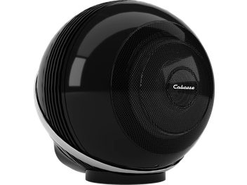 Altoparlante wireless Cabasse The Pearl Akoya, sfera nera metallizzata su base, griglia fine sui 2/3 superiori