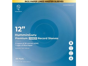 Buste interne Premium HumminGuru per vinili da 12 pollici confezione da 50, packaging blu con motivo a disco
