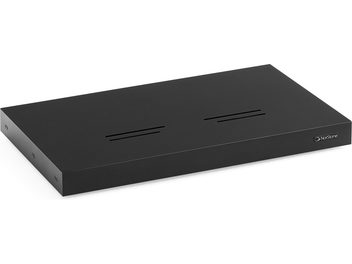 Norstone Mount UST projektör için mobilya, mat siyah metal, iki havalandırma yarığı, üç çeyrek açıdan görünüm